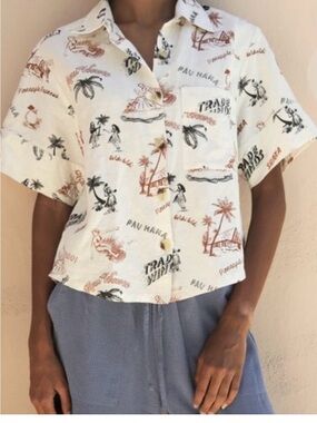 Back Beat Co. Cream Button-Up Shirt with Black & Brown Motifs
